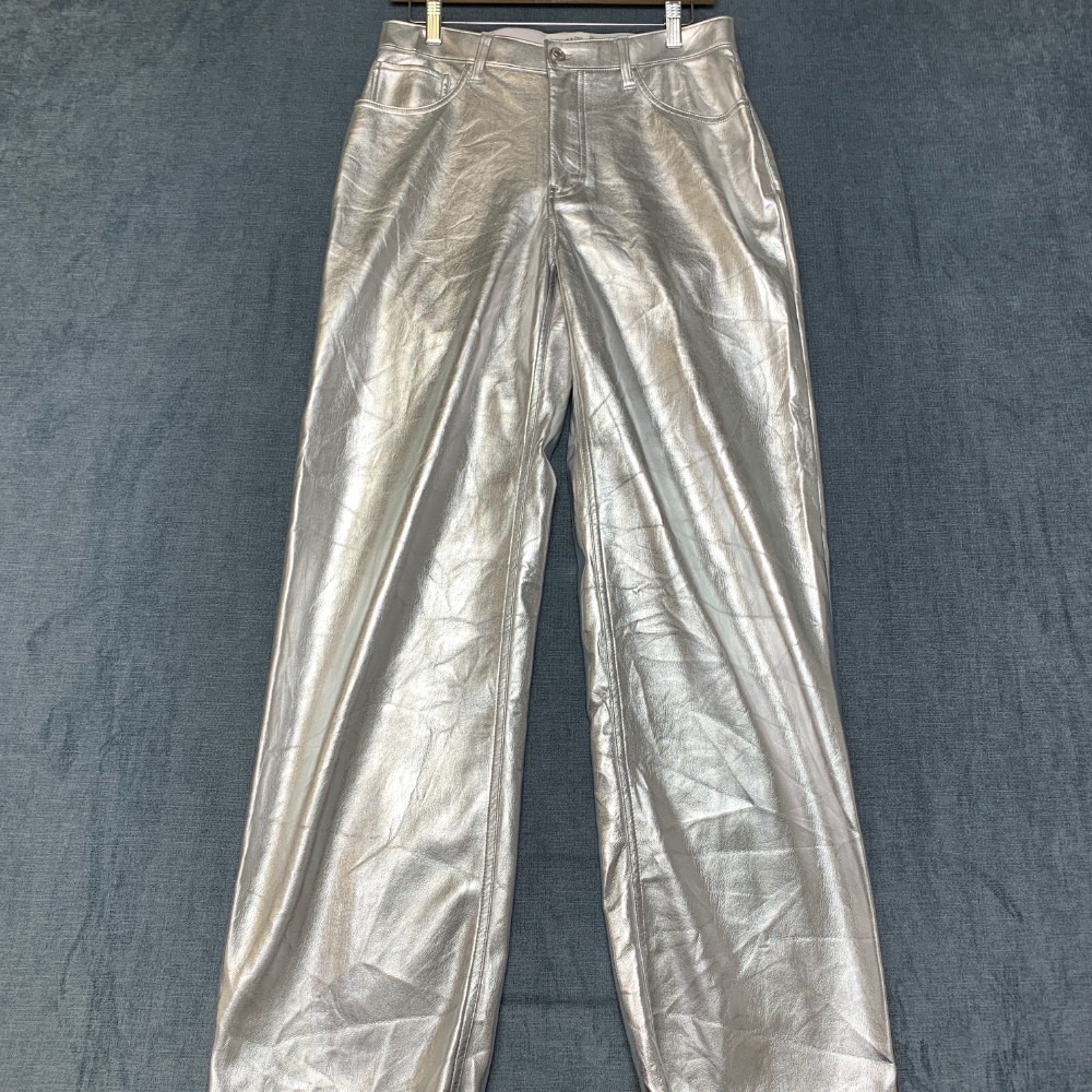 Abercrombie & Fitch Leather Pants Womens 29/8 Silver High Rise Fleece Lined